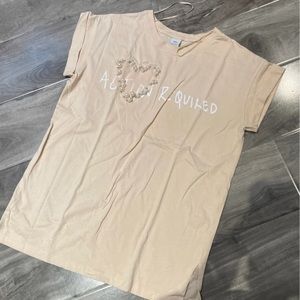 Zara pink action required pearl heart t shirt